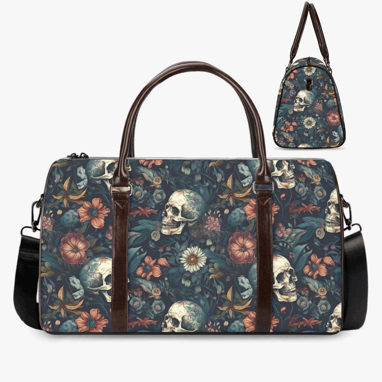 Evil Overnight Bag, flaming skull Carry on Weekender Overnight Bag, floral skull travel bag, horror weekender bags, biker skull Carry on bag