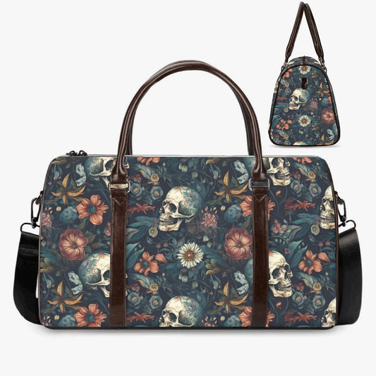 Evil Overnight Bag, flaming skull Carry on Weekender Overnight Bag, floral skull travel bag, horror weekender bags, biker skull Carry on bag