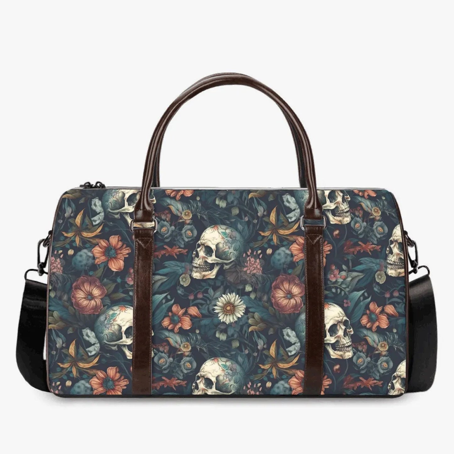 Evil Overnight Bag, flaming skull Carry on Weekender Overnight Bag, floral skull travel bag, horror weekender bags, biker skull Carry on bag
