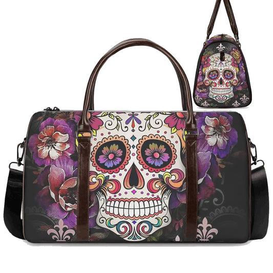 Mexico large travel bag, cinco de mayo skull Hospital Bag, candy skull Canvas Weekend Travel Bag, floral sugar skull travel bag, day of the