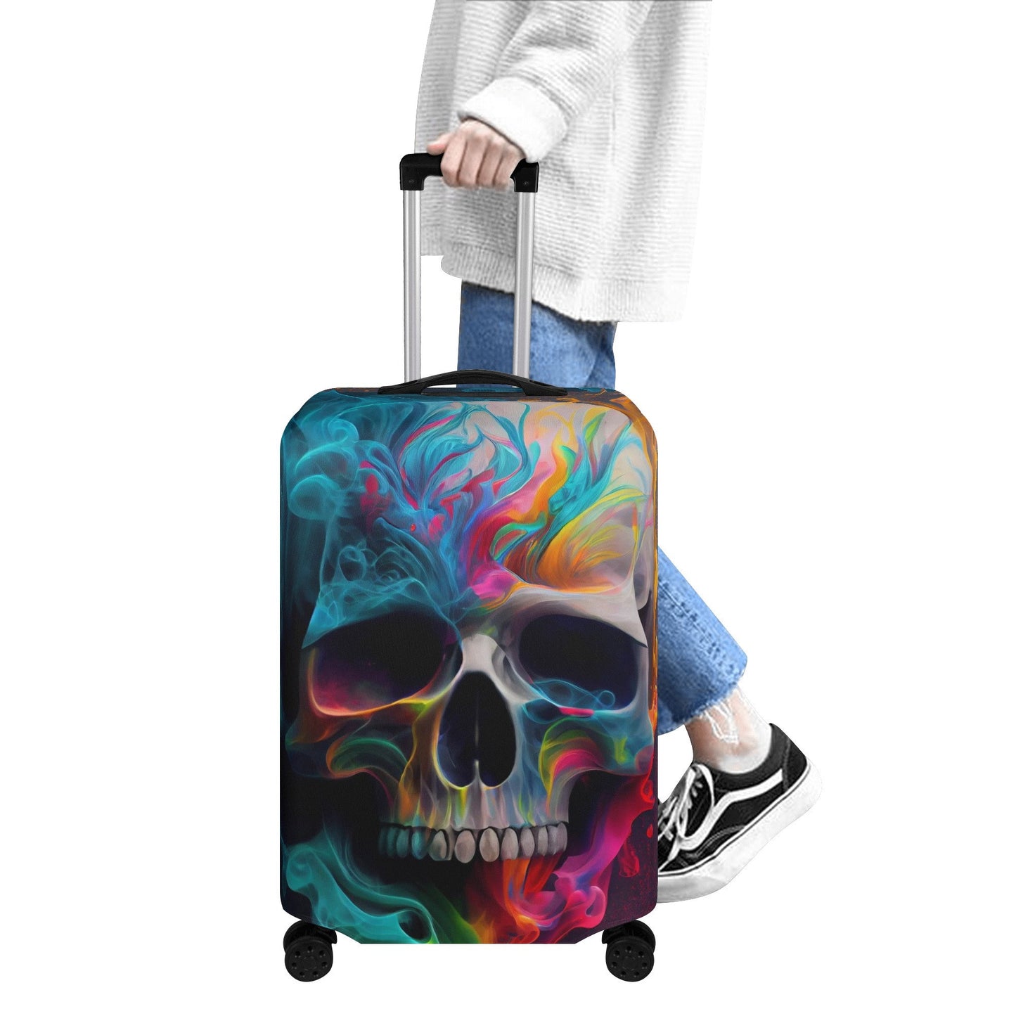 Horror suitcase, christmas skull luggage protector, horror travel bag cover, rose skull travel bag cover, skull in fire suitcase protector