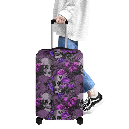 Flower skull suitcase tag, goth travel bag cover, flaming skull suitcase tag, floral skull luggage, rose skull suitcase protector covers