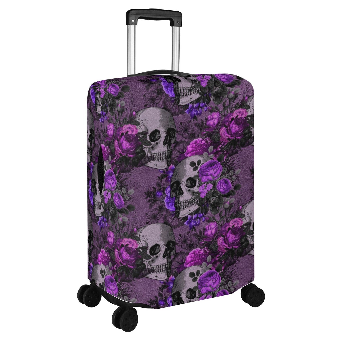Flower skull suitcase tag, goth travel bag cover, flaming skull suitcase tag, floral skull luggage, rose skull suitcase protector covers