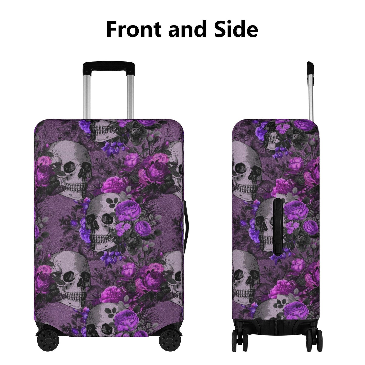 Flower skull suitcase tag, goth travel bag cover, flaming skull suitcase tag, floral skull luggage, rose skull suitcase protector covers