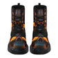 Flaming skull waterproof Lace Up Anti-Slip platform nooties, floral skull combat boots, christmas skull winter boots halloween fashion shoes