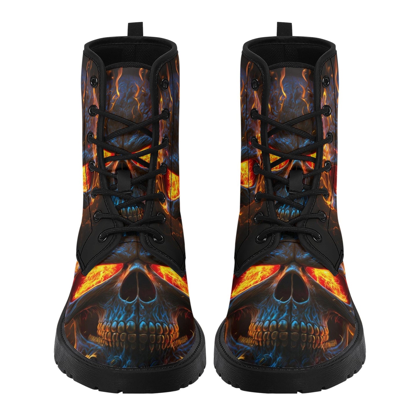 Flaming skull waterproof Lace Up Anti-Slip platform nooties, floral skull combat boots, christmas skull winter boots halloween fashion shoes