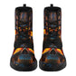 Flaming skull waterproof Lace Up Anti-Slip platform nooties, floral skull combat boots, christmas skull winter boots halloween fashion shoes