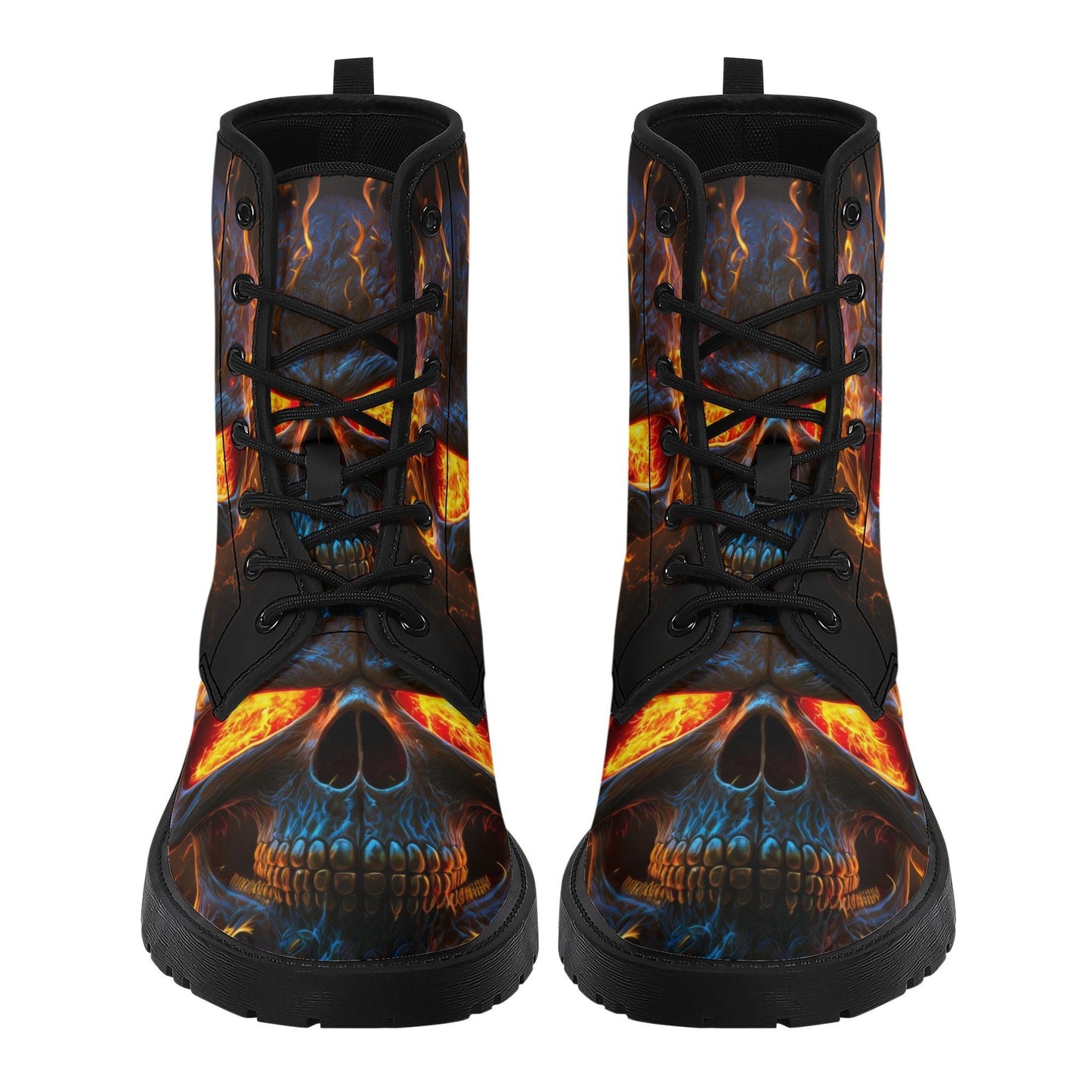 Flaming skull waterproof Lace Up Anti-Slip platform nooties, floral skull combat boots, christmas skull winter boots halloween fashion shoes
