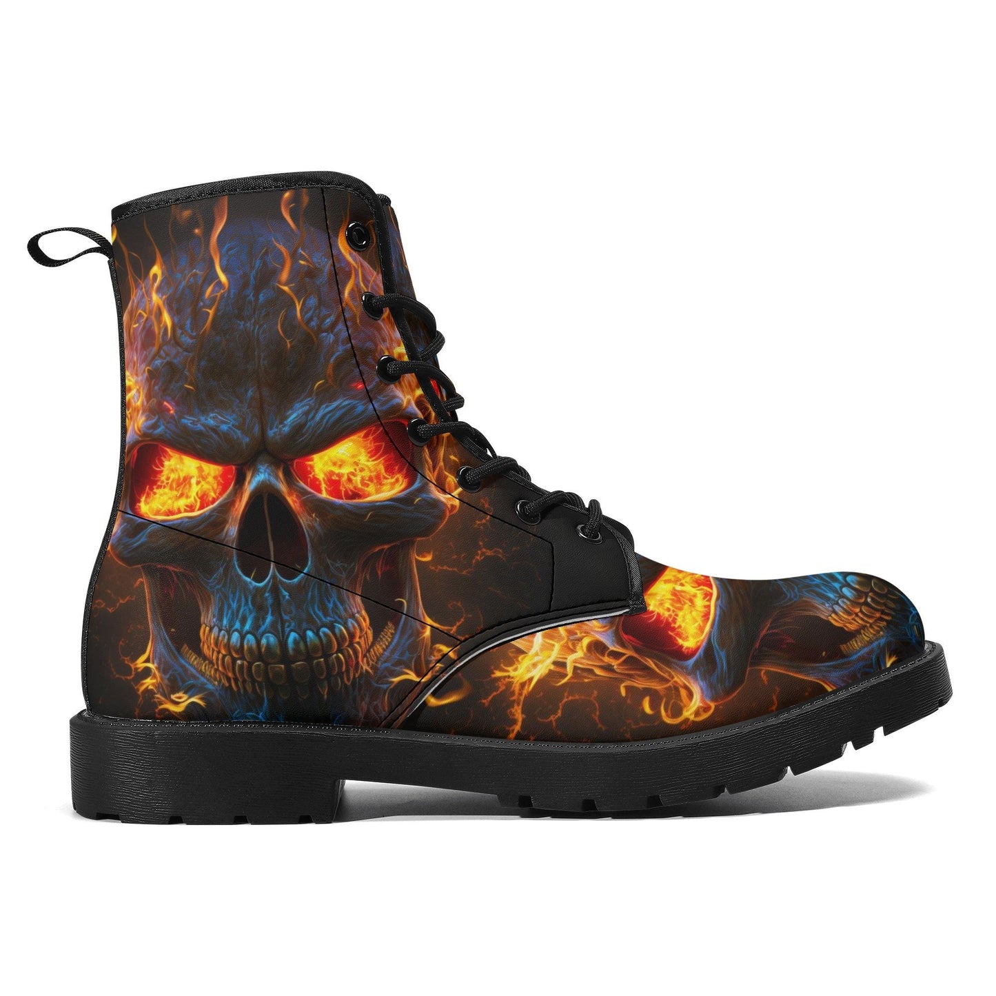 Flaming skull waterproof Lace Up Anti-Slip platform nooties, floral skull combat boots, christmas skull winter boots halloween fashion shoes