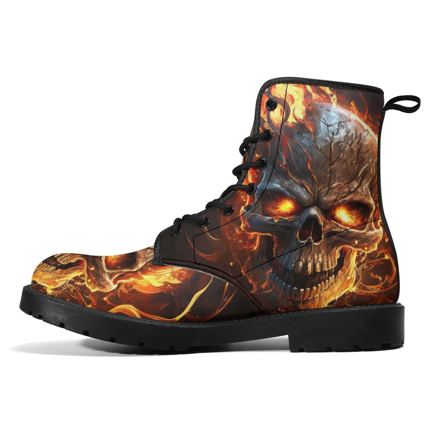Flame skull unisex boots, gothic skull waterproof Lace Up Anti-Slip platform nooties, skull in fire waterproof shoes rose skull combat boots