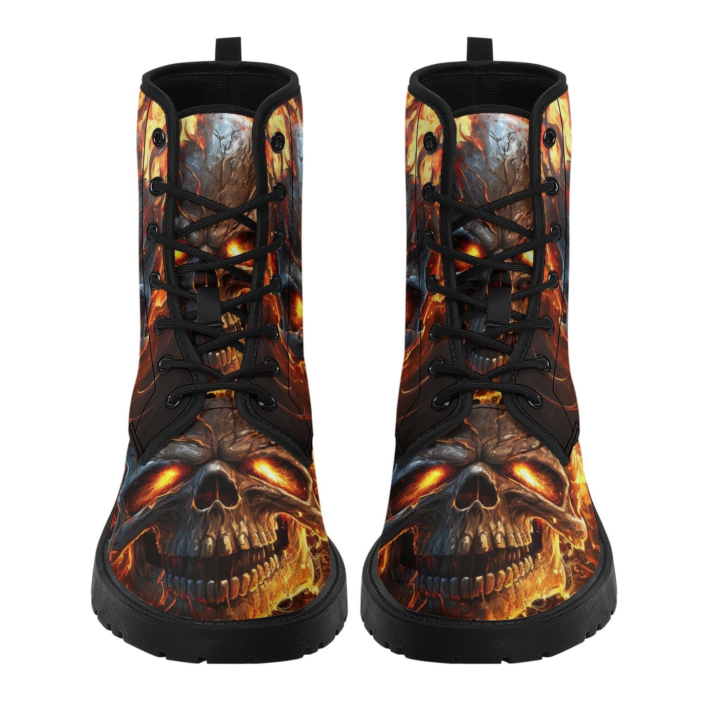 Flame skull unisex boots, gothic skull waterproof Lace Up Anti-Slip platform nooties, skull in fire waterproof shoes rose skull combat boots