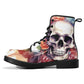 Rose skull boots, motorcycle skull boots for men women, skeleton fashion leather boots, horror men women boots, floral skull ankle booties
