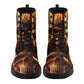 Flaming skull men women boots, evil ankle Boots, evil ankle booties, flower skull unisex boots, punisher skull ankle booties, evil boots