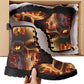 Flaming skull men women boots, evil ankle Boots, evil ankle booties, flower skull unisex boots, punisher skull ankle booties, evil boots