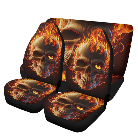 Skull in fire car protector, christmas skull cover cushion accessories for Cars, rose skull slip-on seat covers, horror car tool, horror was