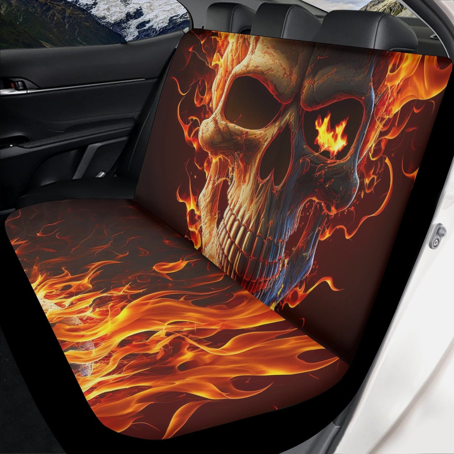 Skull in fire car protector, christmas skull cover cushion accessories for Cars, rose skull slip-on seat covers, horror car tool, horror was