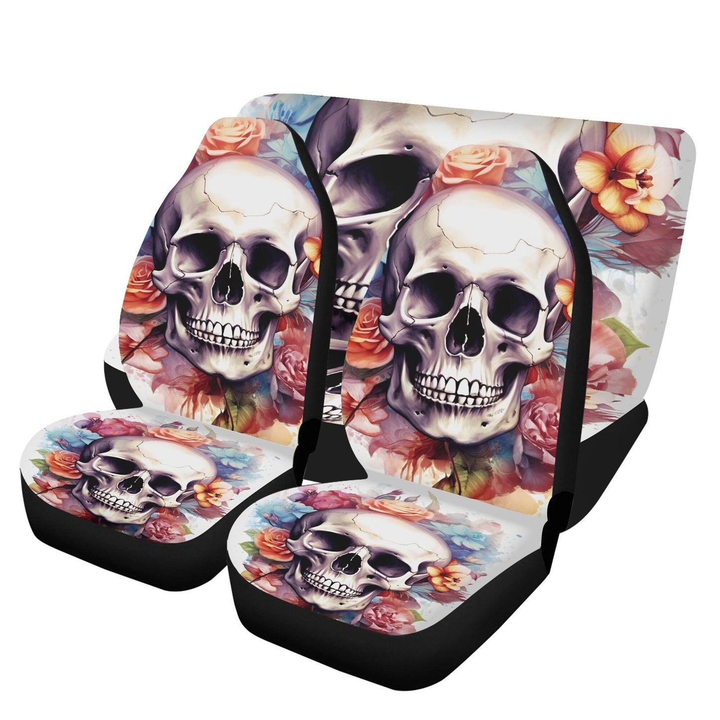 Skull in fire car protector, christmas skull cover cushion accessories for Cars, rose skull slip-on seat covers, horror car tool, horror was