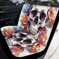 Skull in fire car protector, christmas skull cover cushion accessories for Cars, rose skull slip-on seat covers, horror car tool, horror was