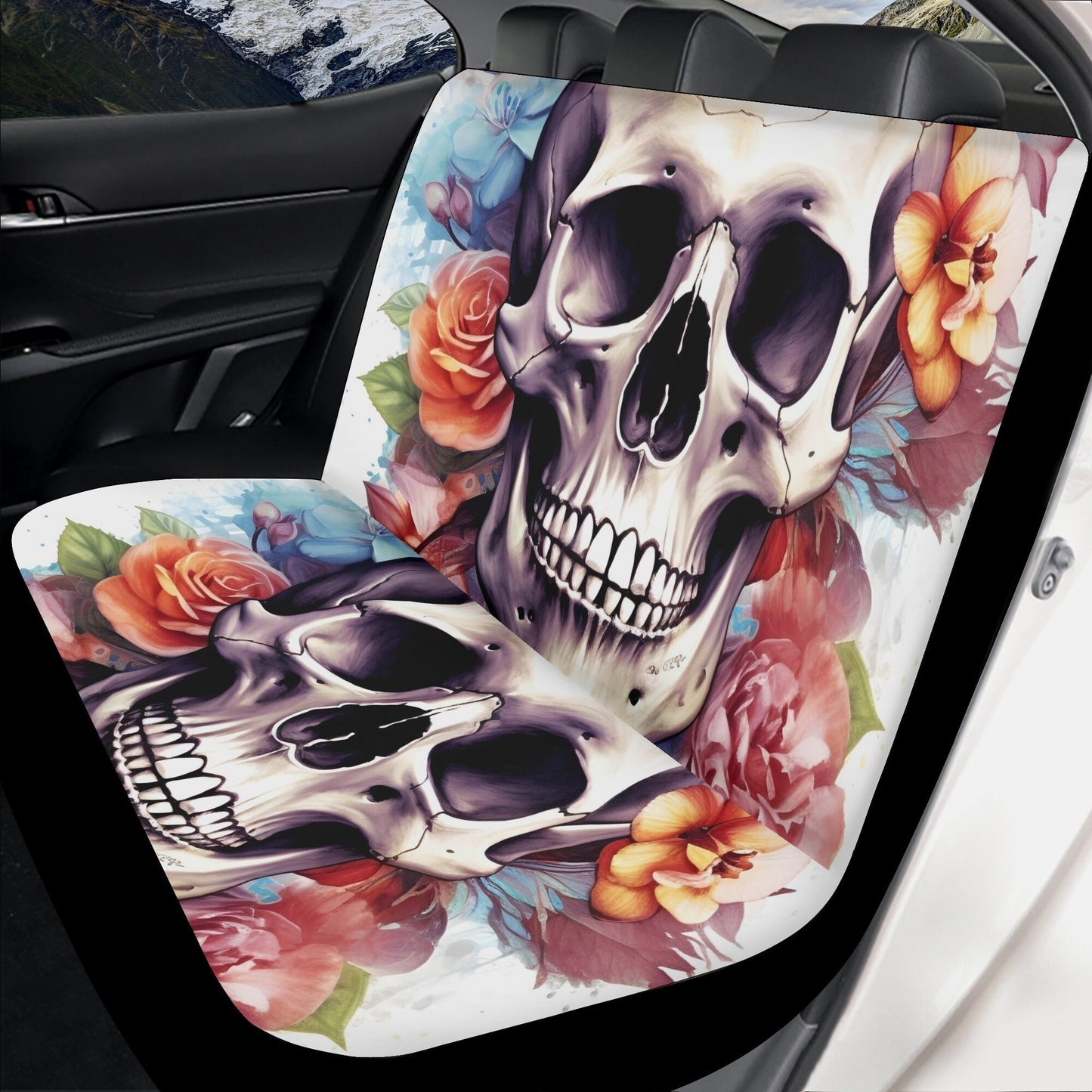 Skull in fire car protector, christmas skull cover cushion accessories for Cars, rose skull slip-on seat covers, horror car tool, horror was