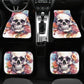 Skull in fire car protector, christmas skull cover cushion accessories for Cars, rose skull slip-on seat covers, horror car tool, horror was