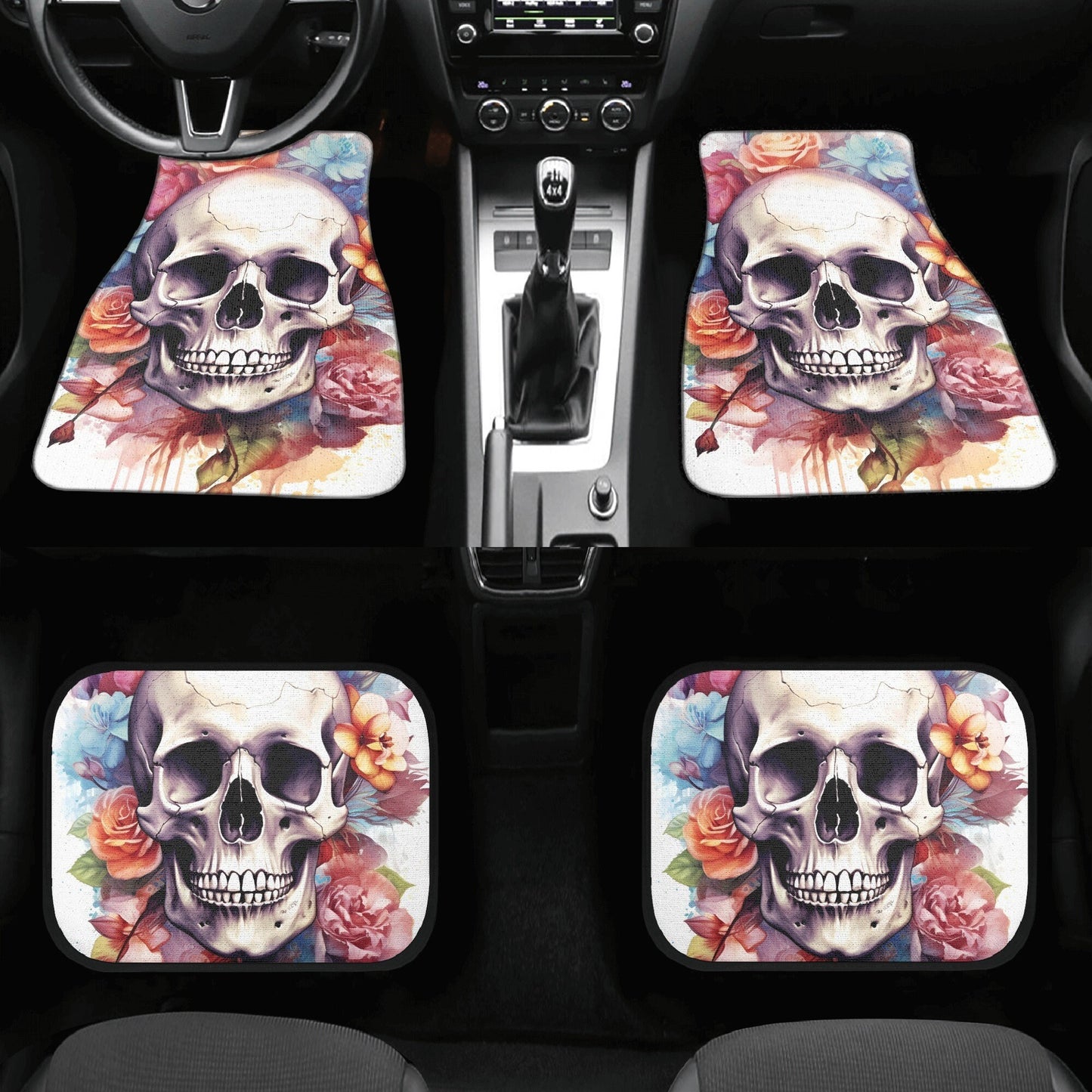 Skull in fire car protector, christmas skull cover cushion accessories for Cars, rose skull slip-on seat covers, horror car tool, horror was