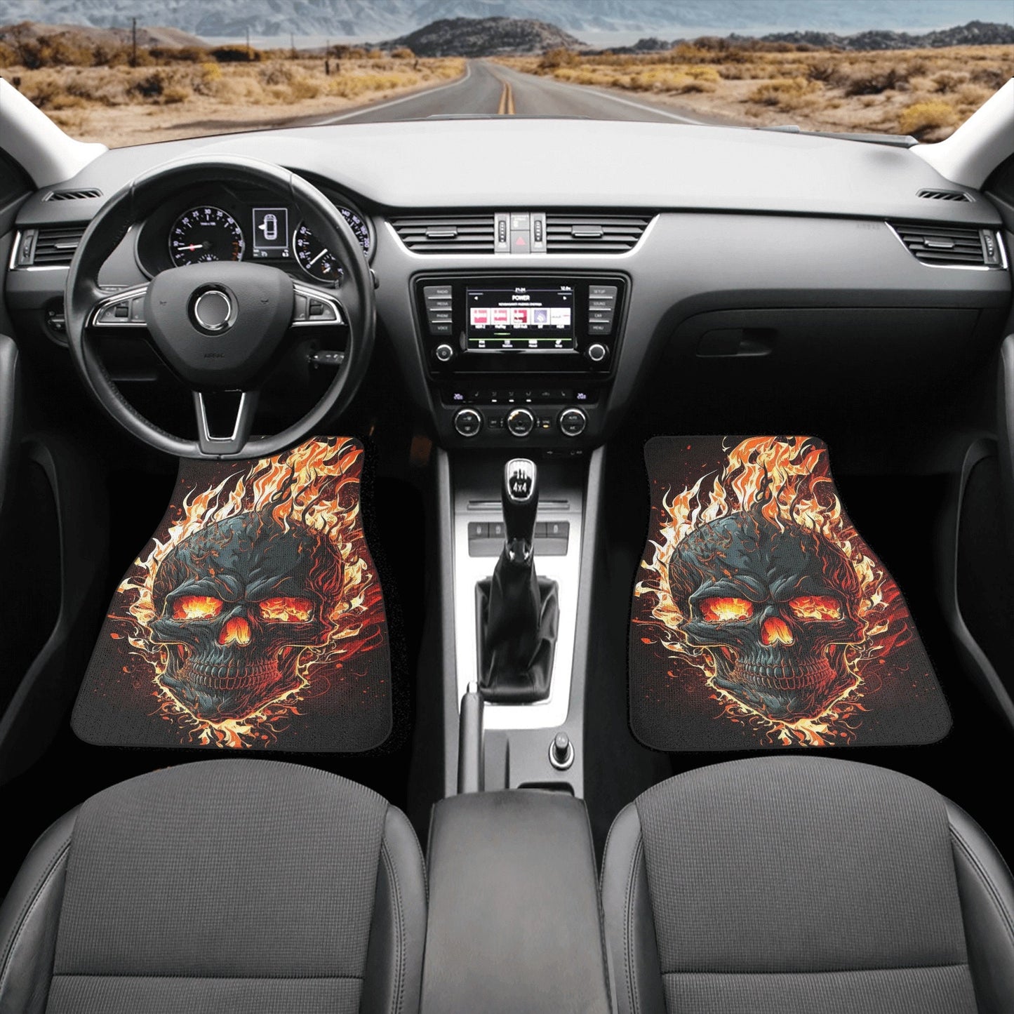 Skull in fire car seat protector, skull car seat protector cover, christmas skull car tool, goth car protector punisher skull car seat cover