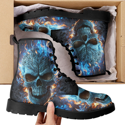 Flaming skull men women boots, Punisher horror gothic skull boots, Halloween skull boots Skeleton skull grim reaper leather rose skull boots