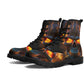 Flaming skull waterproof Lace Up Anti-Slip platform nooties, floral skull combat boots, christmas skull winter boots halloween fashion shoes