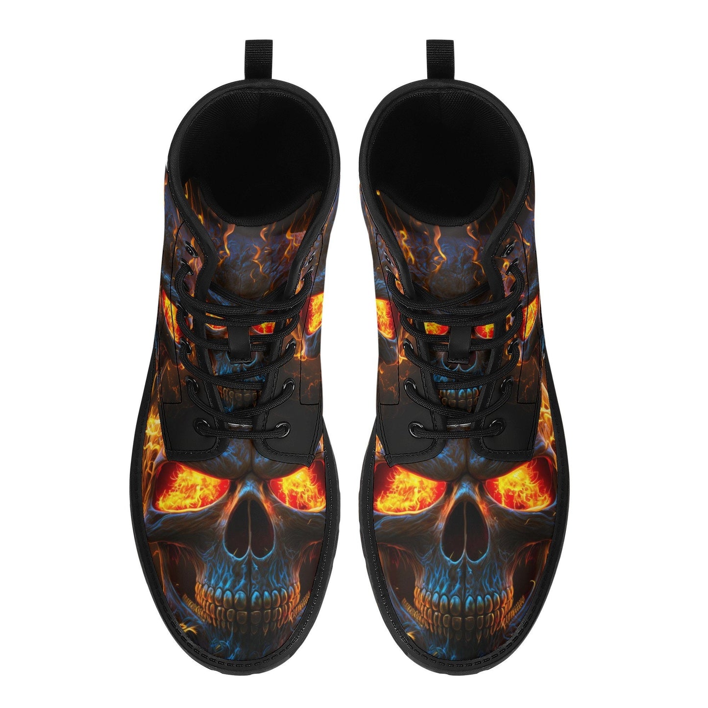 Flaming skull waterproof Lace Up Anti-Slip platform nooties, floral skull combat boots, christmas skull winter boots halloween fashion shoes