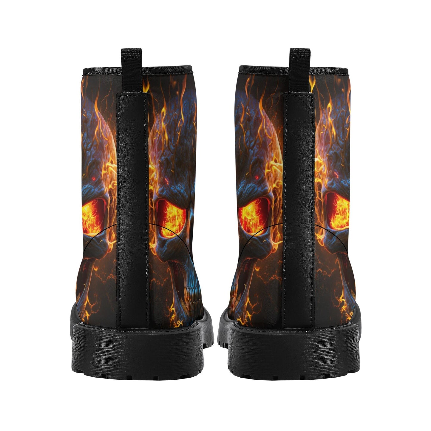 Flaming skull waterproof Lace Up Anti-Slip platform nooties, floral skull combat boots, christmas skull winter boots halloween fashion shoes