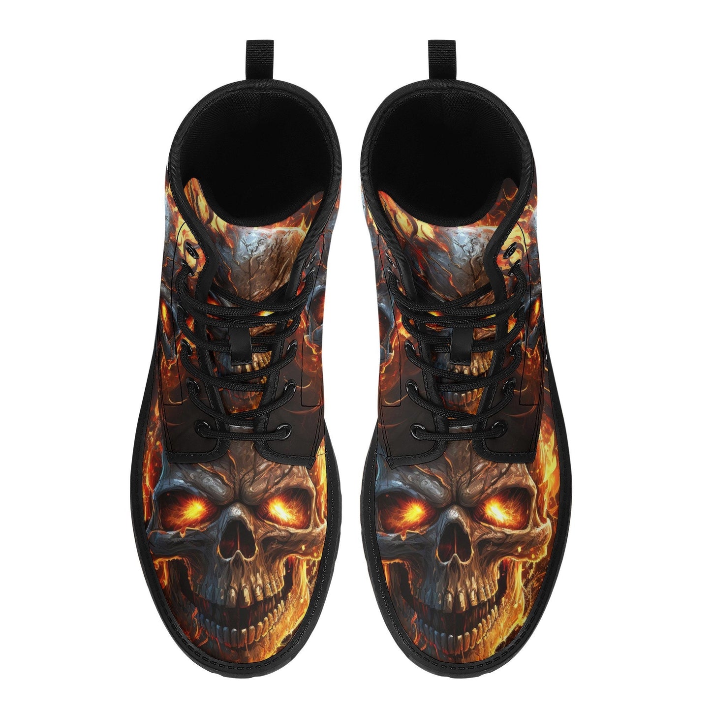 Flame skull unisex boots, gothic skull waterproof Lace Up Anti-Slip platform nooties, skull in fire waterproof shoes rose skull combat boots
