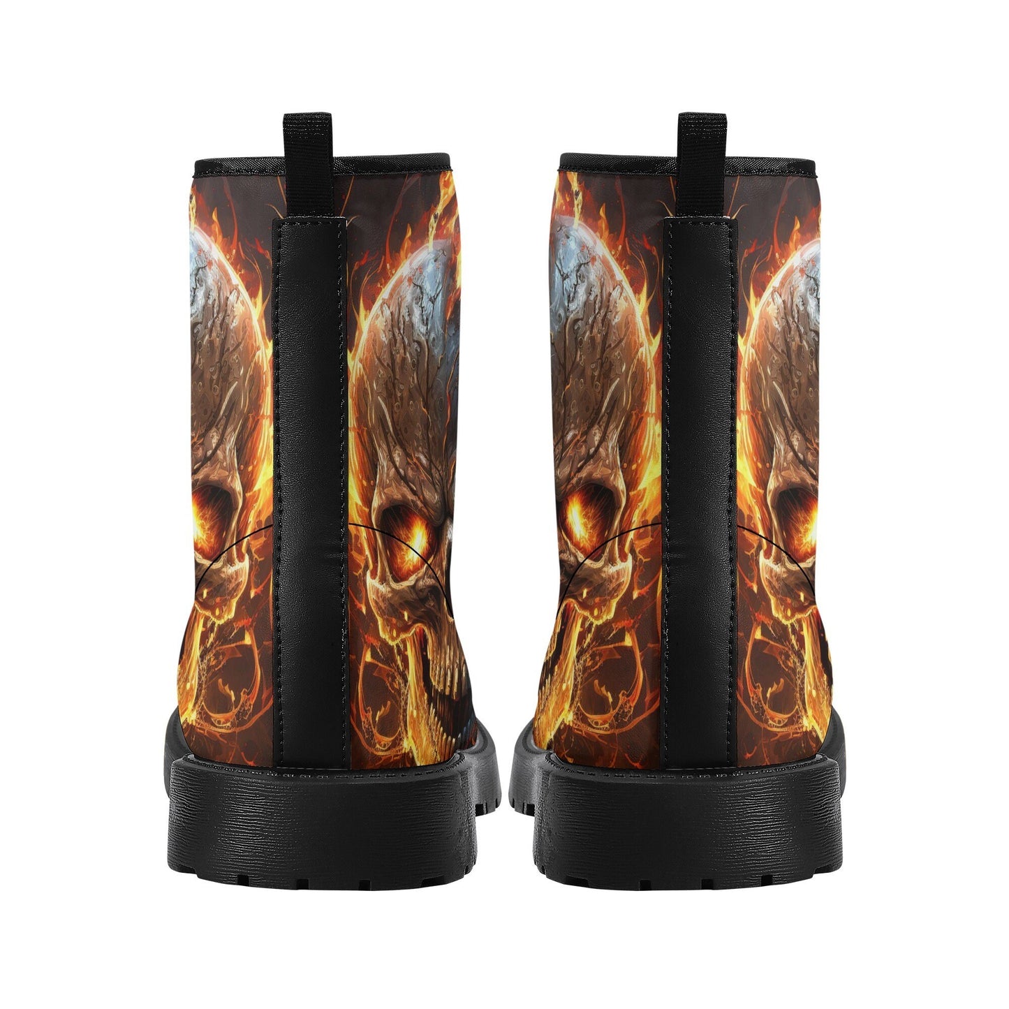 Flame skull unisex boots, gothic skull waterproof Lace Up Anti-Slip platform nooties, skull in fire waterproof shoes rose skull combat boots