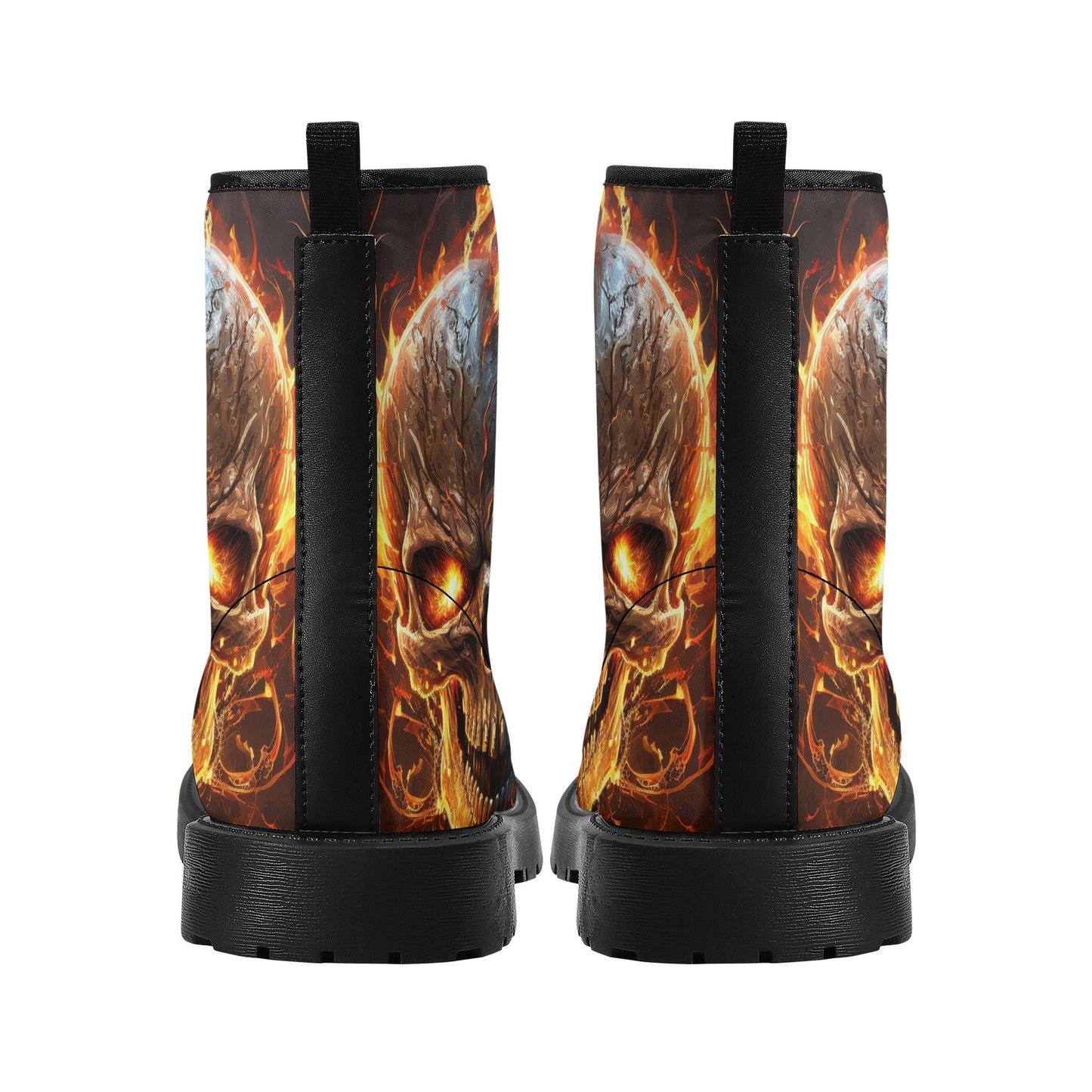 Flame skull unisex boots, gothic skull waterproof Lace Up Anti-Slip platform nooties, skull in fire waterproof shoes rose skull combat boots