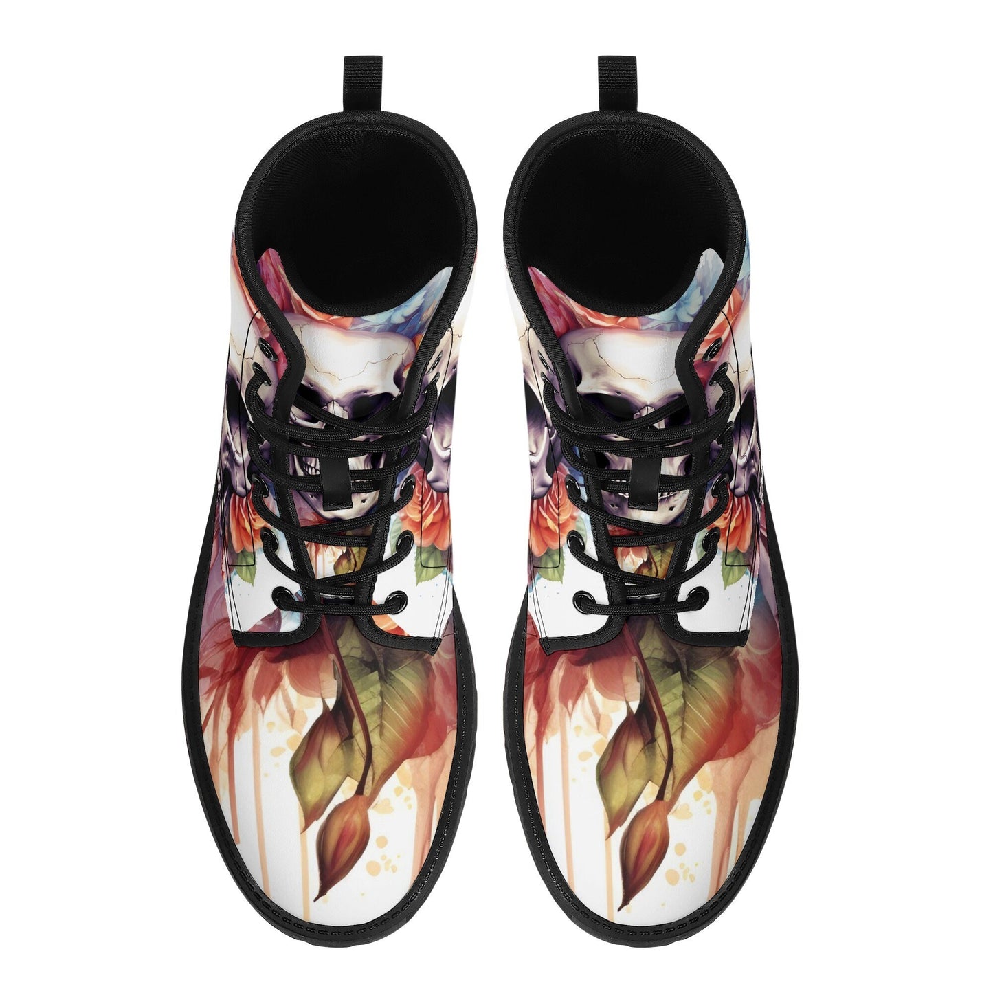 Rose skull boots, motorcycle skull boots for men women, skeleton fashion leather boots, horror men women boots, floral skull ankle booties