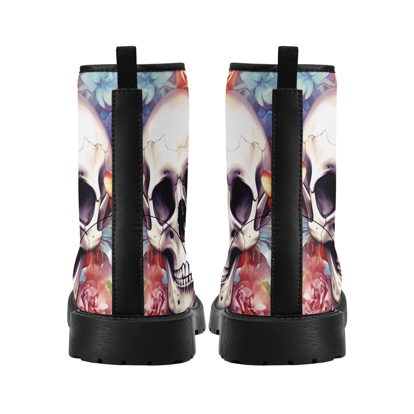 Rose skull boots, motorcycle skull boots for men women, skeleton fashion leather boots, horror men women boots, floral skull ankle booties