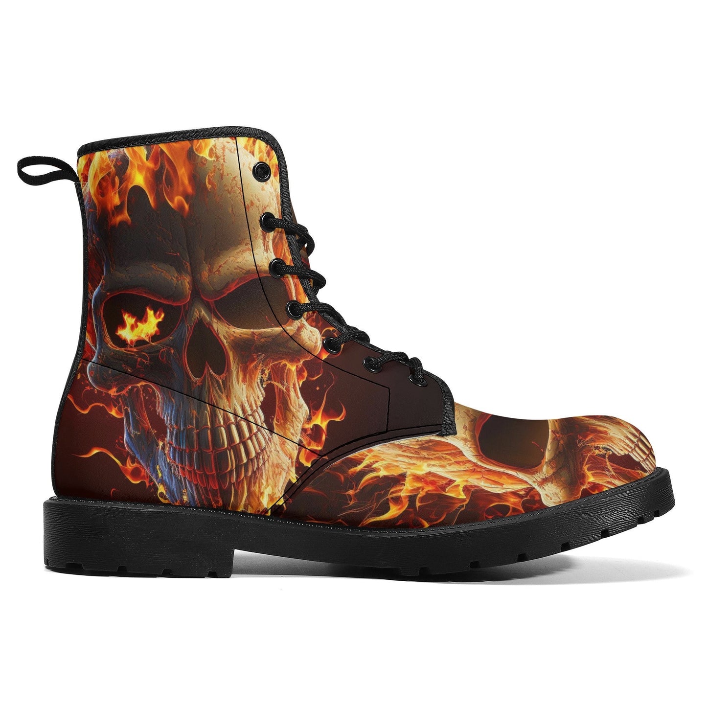 Flaming skull men women boots, evil ankle Boots, evil ankle booties, flower skull unisex boots, punisher skull ankle booties, evil boots