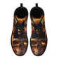 Flaming skull men women boots, evil ankle Boots, evil ankle booties, flower skull unisex boots, punisher skull ankle booties, evil boots
