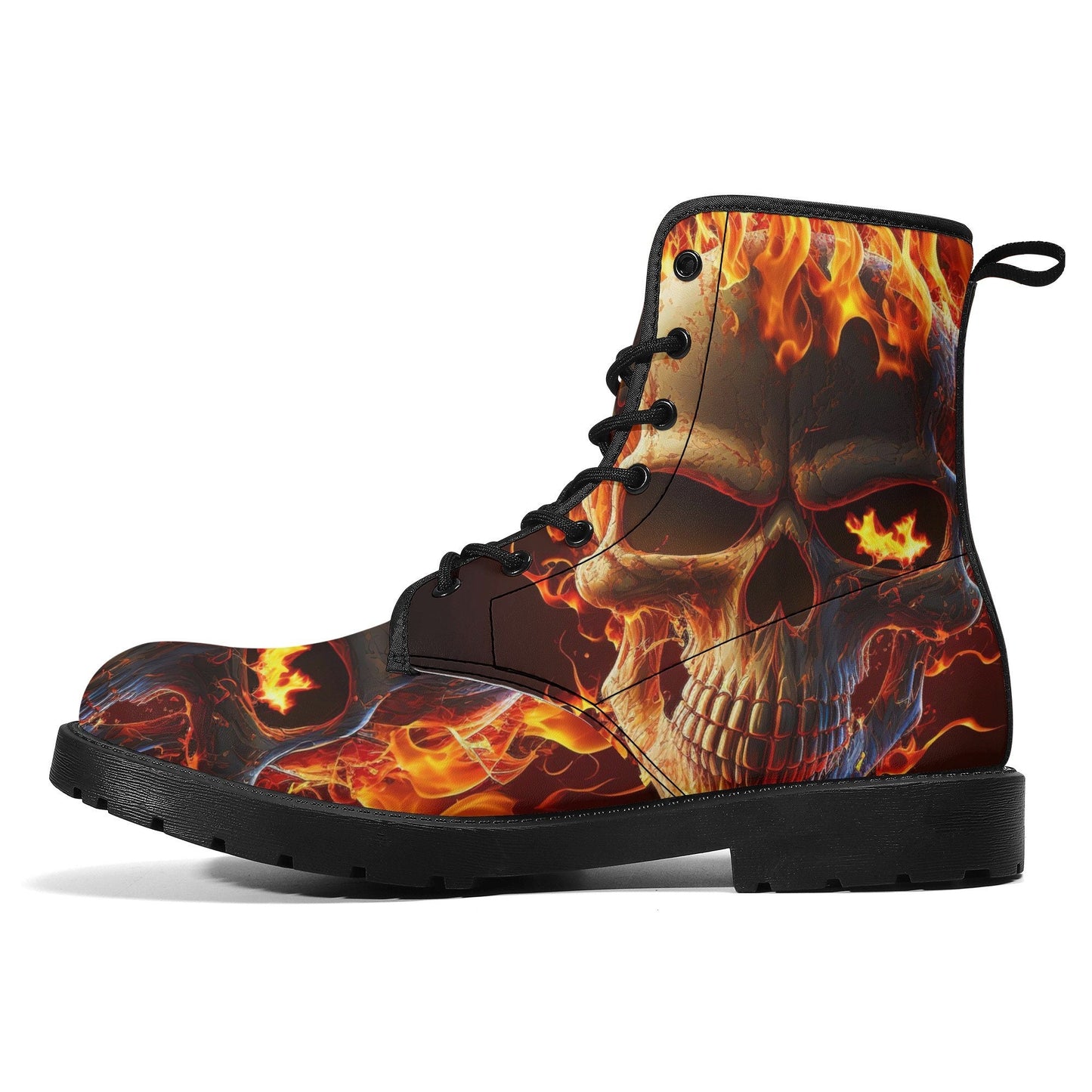Flaming skull men women boots, evil ankle Boots, evil ankle booties, flower skull unisex boots, punisher skull ankle booties, evil boots