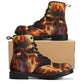 Flaming skull men women boots, evil ankle Boots, evil ankle booties, flower skull unisex boots, punisher skull ankle booties, evil boots