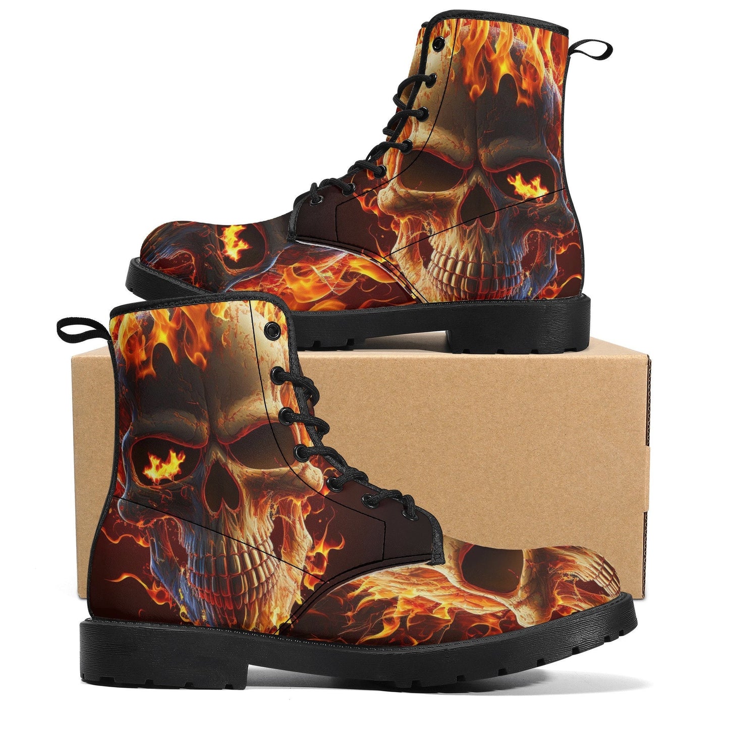 Flaming skull men women boots, evil ankle Boots, evil ankle booties, flower skull unisex boots, punisher skull ankle booties, evil boots