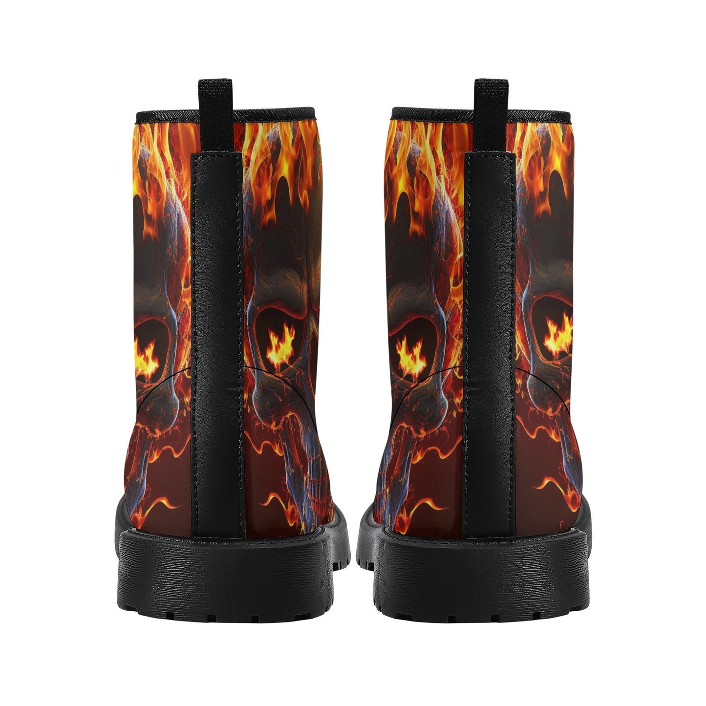Flaming skull men women boots, evil ankle Boots, evil ankle booties, flower skull unisex boots, punisher skull ankle booties, evil boots