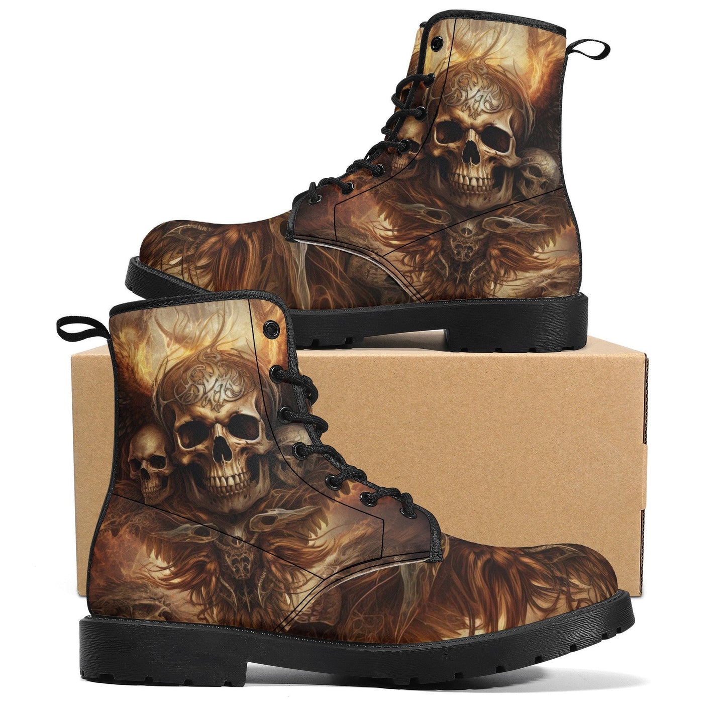 Goth boots, death skull fashion leather boots, skull in fire ankle Boots, flaming skull unisex boots, reaper skull men women boots, evil fac