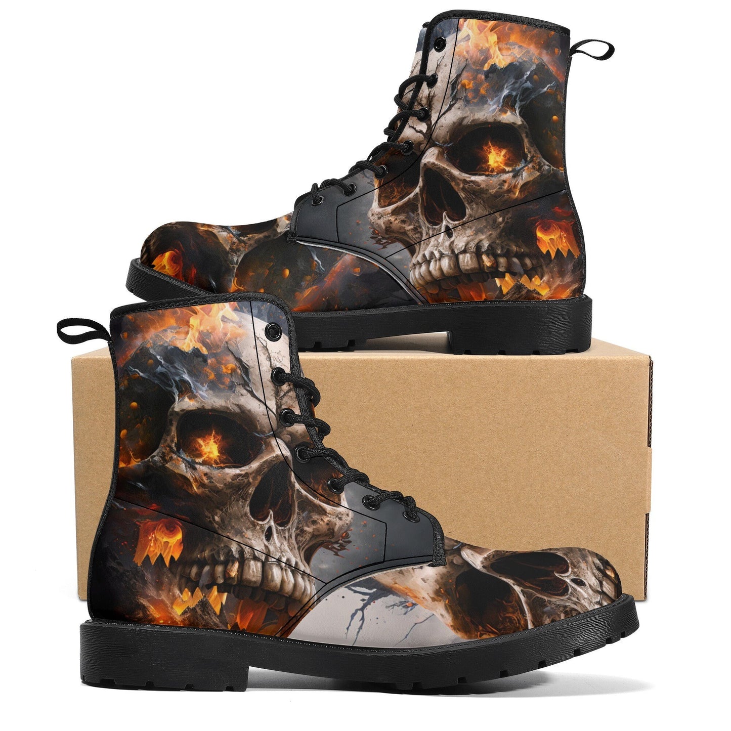 Death with scythes combat boots, gothic skull unisex boots, death with scythes shoes, horror men women boots, skull waterproof Lace Up Anti-