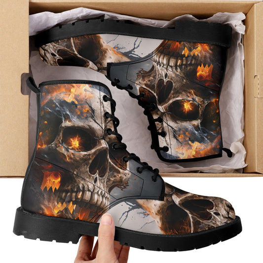Death with scythes combat boots, gothic skull unisex boots, death with scythes shoes, horror men women boots, skull waterproof Lace Up Anti-