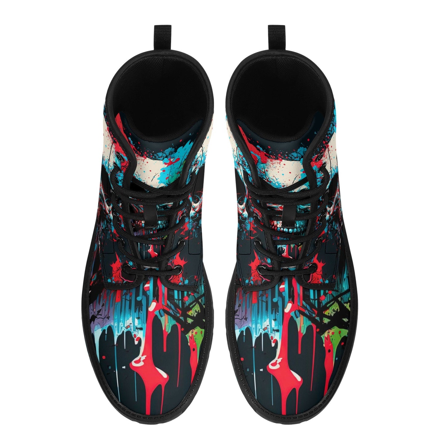 Horror winter boots, evil waterproof boot, flower skull ankle Boots, flower skull waterproof Lace Up Anti-Slip platform nooties, motorcycle