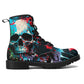 Horror winter boots, evil waterproof boot, flower skull ankle Boots, flower skull waterproof Lace Up Anti-Slip platform nooties, motorcycle