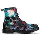 Horror winter boots, evil waterproof boot, flower skull ankle Boots, flower skull waterproof Lace Up Anti-Slip platform nooties, motorcycle