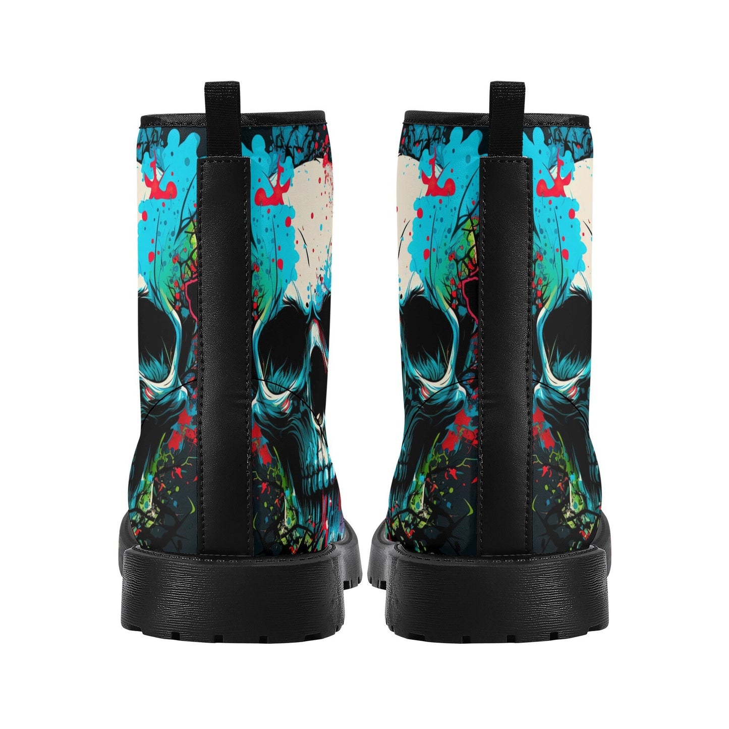 Horror winter boots, evil waterproof boot, flower skull ankle Boots, flower skull waterproof Lace Up Anti-Slip platform nooties, motorcycle