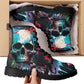 Horror winter boots, evil waterproof boot, flower skull ankle Boots, flower skull waterproof Lace Up Anti-Slip platform nooties, motorcycle