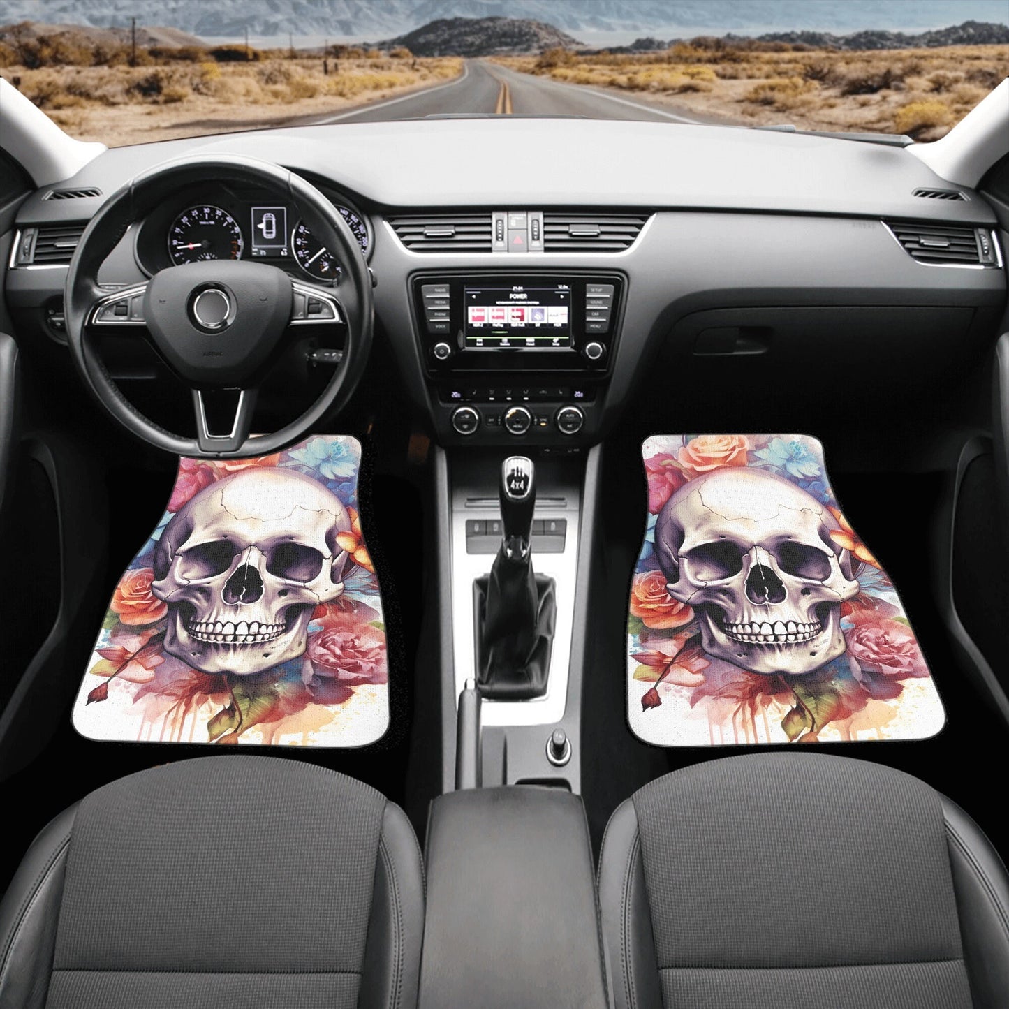 Skull in fire car protector, christmas skull cover cushion accessories for Cars, rose skull slip-on seat covers, horror car tool, horror was